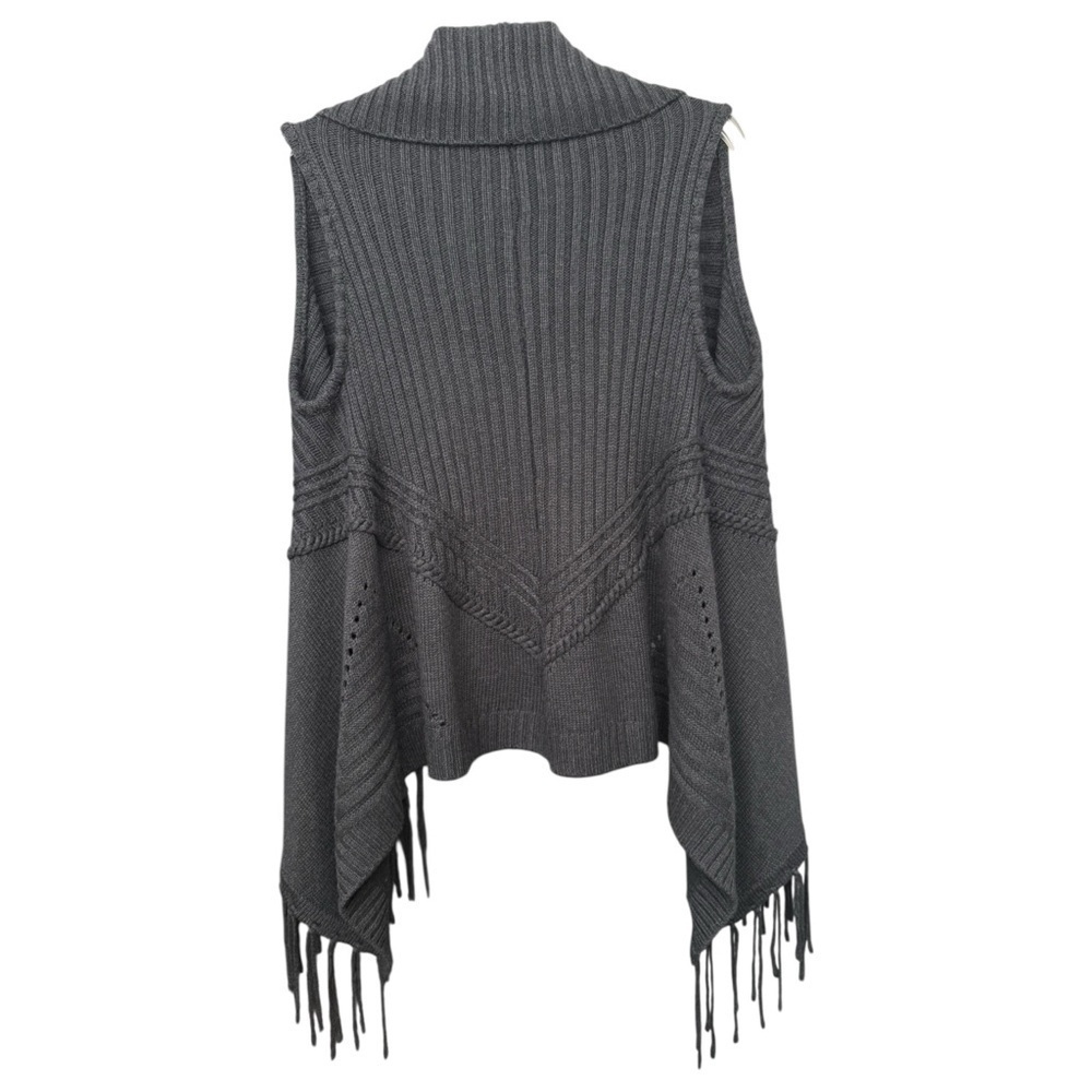 Dex Shawl Collar Fringe Sweater Vest Size Small Grey Wool Angora - Picture 3 of 10